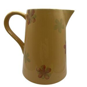 Vintage RARE Liddy Yellow Ceramic Retro Pitcher Floral Artist Signed Collectable